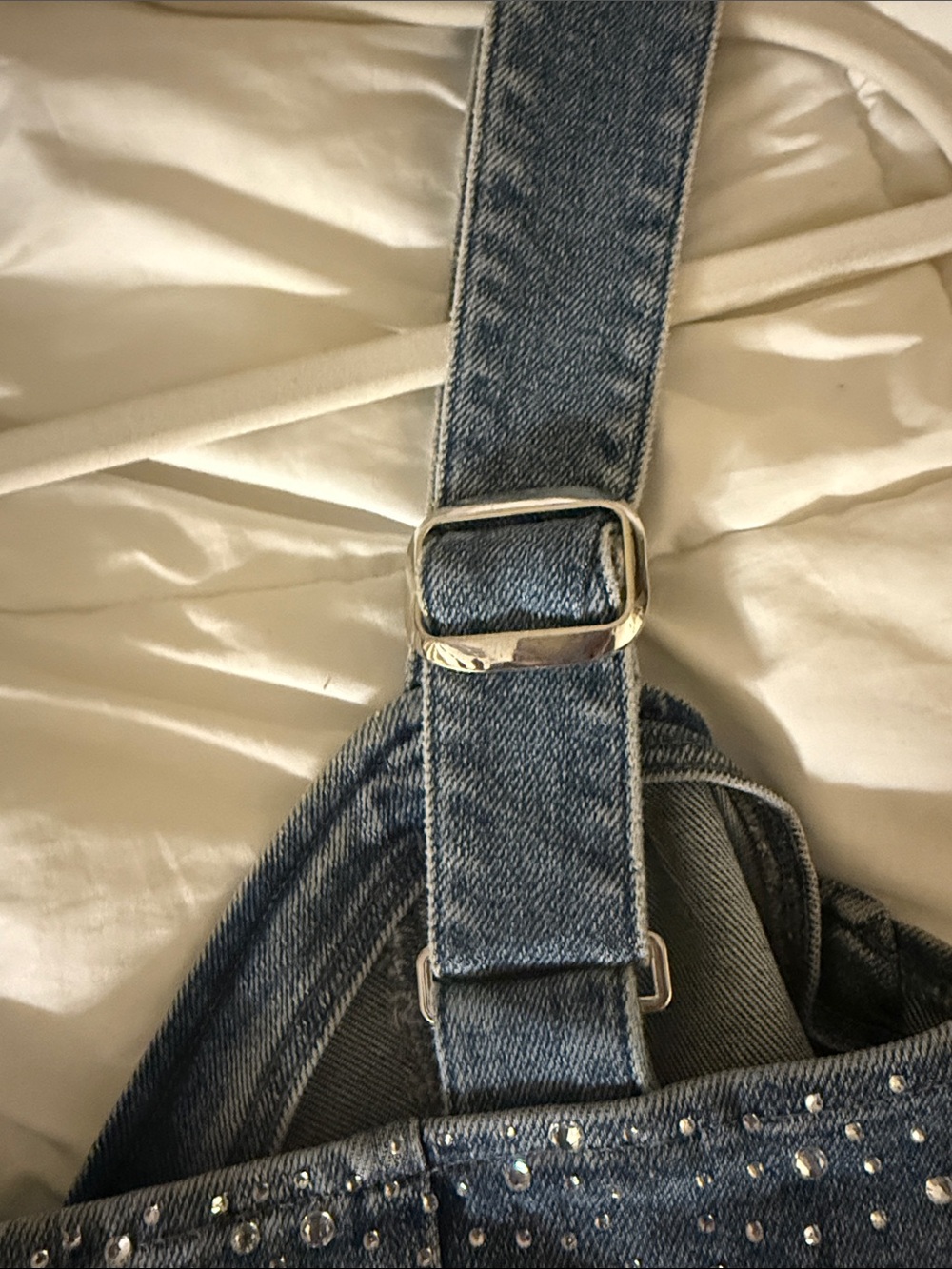 Show me your mummu Rhinestone Detail Denim Jumpsuit with Belt- Blue - Picture 6 of 6